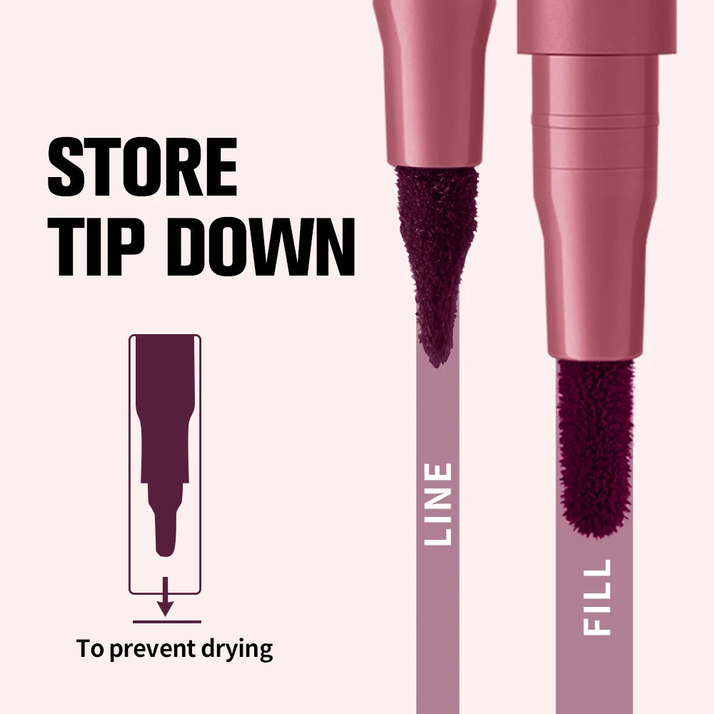 Crayon Contour Lèvres 2en1 Longue Tenue Anti-Bavure — Double Face Ultra Pigmenté