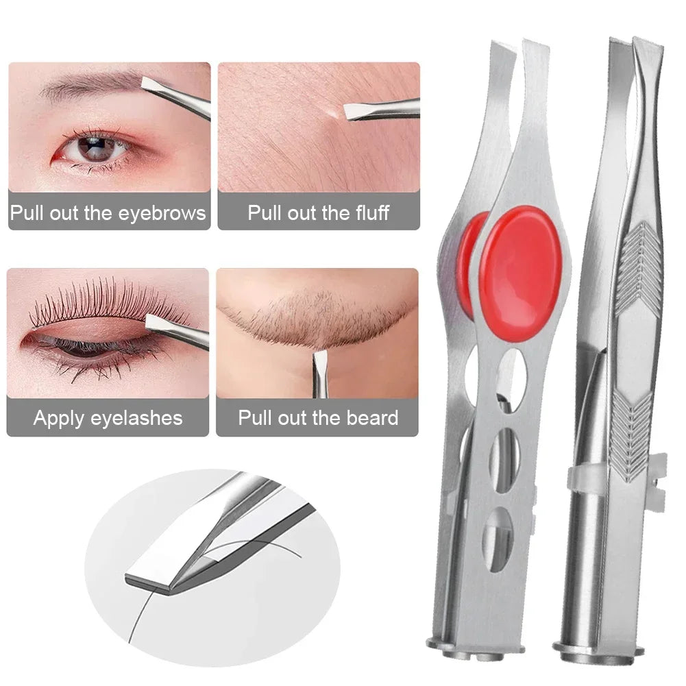 Pince à Sourcils LED Portable Acier Inoxydable — Design Intelligent Bouton