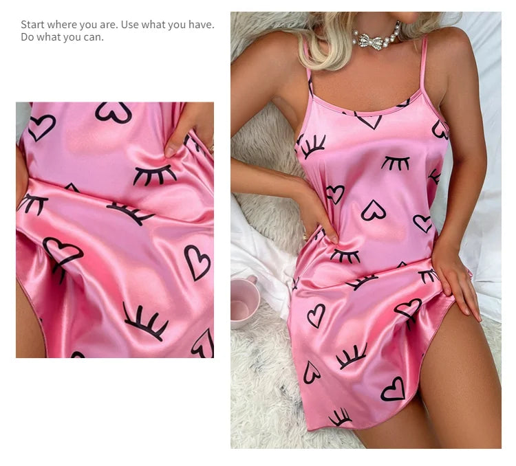 Lingerie Femme Babydoll Nuisette Imprimée — Sans Manches, Sexy, Pyjama Chemise