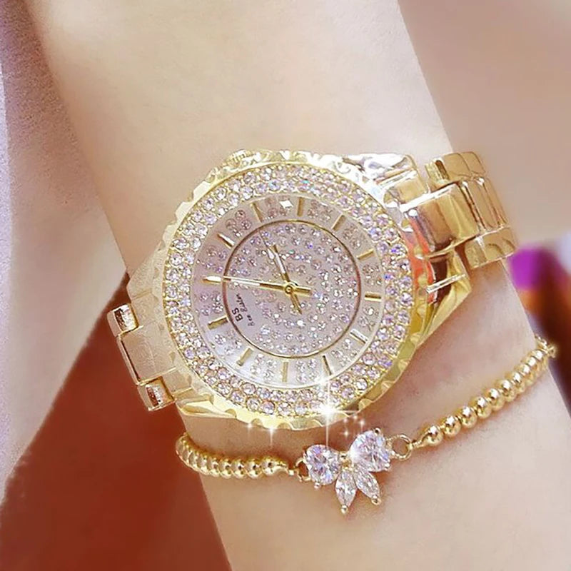 Montre Femme Or Bracelet Luxe Quartz 2025 — Acier Complet, Élégante, Top Marque
