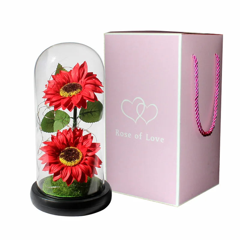 Rose Éternelle en Verre sous Cloche avec Lumière – Cadeau Fête des Mères