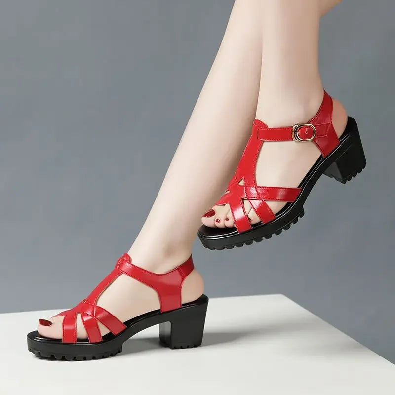 Sandales Gladiateur Femme Cuir Véritable Plateforme 2025 — Talon Bloc 6-10cm, Petite Taille 32-43