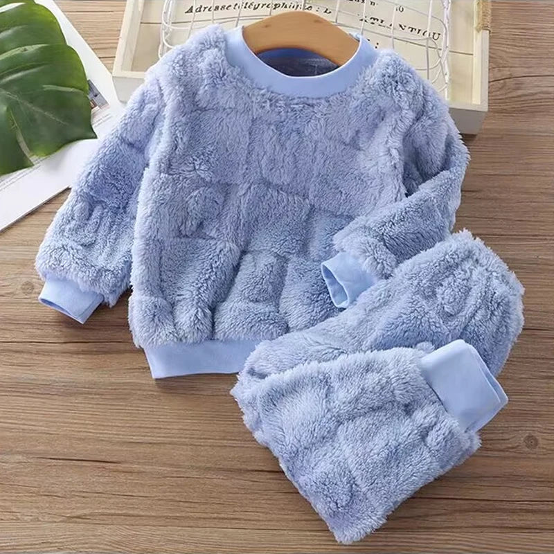 Pyjama Enfant Polaire Hiver — Ensemble Chaud Garçon Fille, Style Coréen, Velours Épais