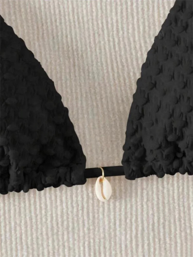 Bikini Coquillage Blanc Push Up 2025 — Halter Micro, Tanga, Maillot de Bain Sexy