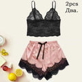 Pyjama Femme Satin Rose Lingerie — Robe de Bain Dentelle, Nuisette & Pantalon