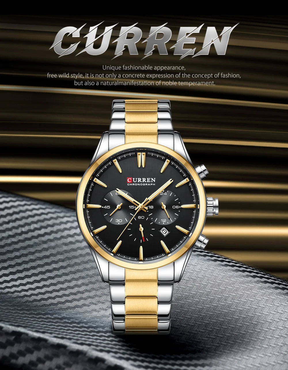 Montre Homme CURREN Multifonction Quartz — Date Automatique, Bracelet Acier Inoxydable