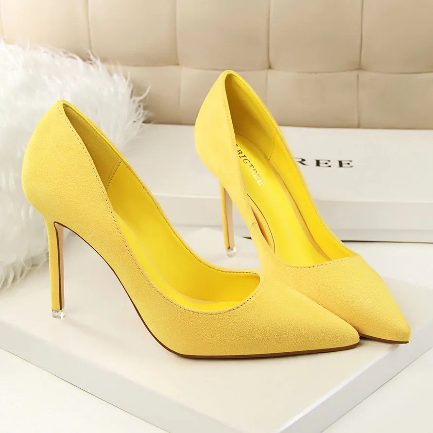 Escarpins Femme 9cm Jaune Bordeaux — Suède, Grande Taille, Mariage Prom
