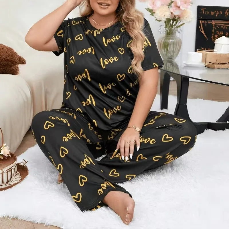 Pyjama Femme Grande Taille 2 Pièces — Manches Longues & Short, Printemps Lounge