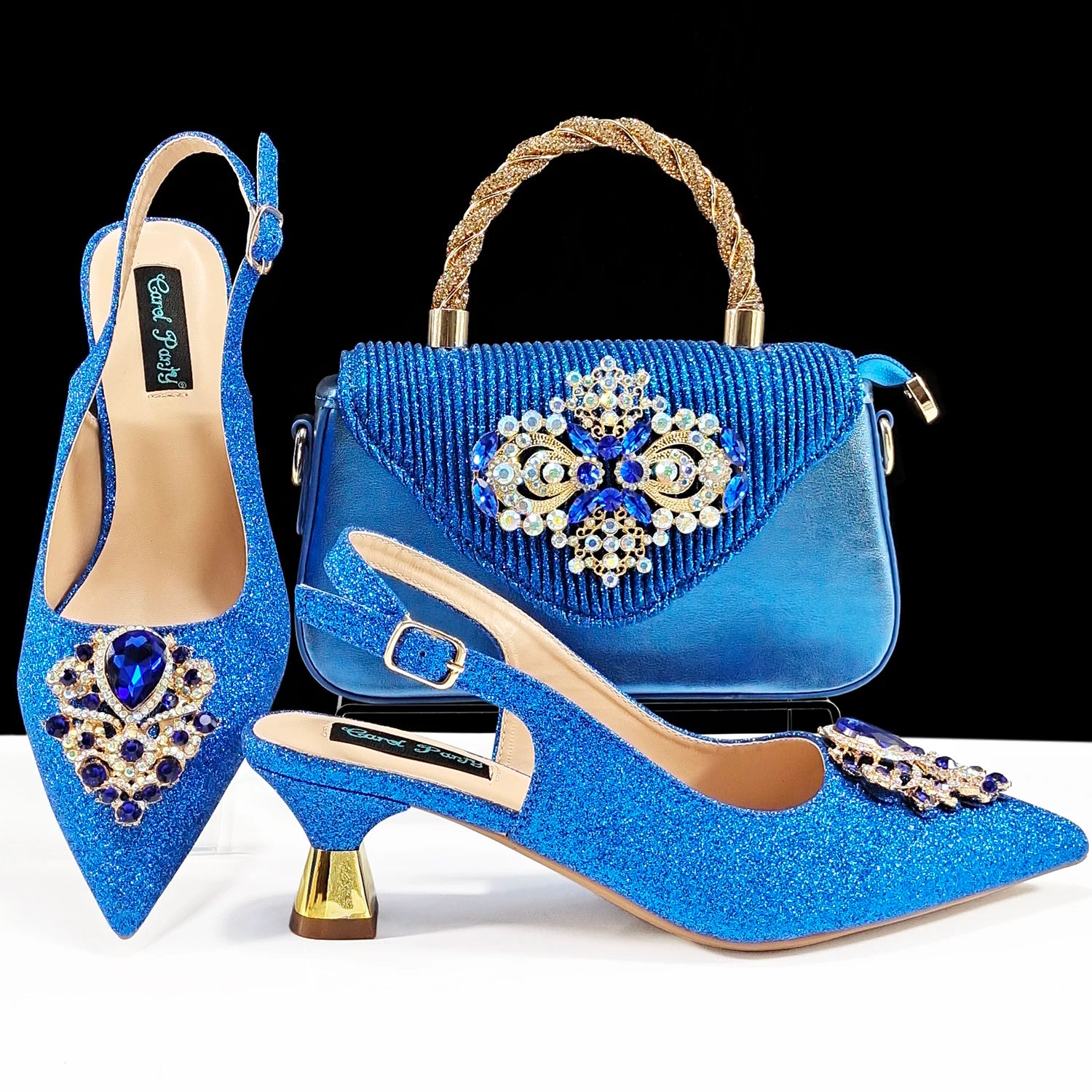 Ensemble Chaussures & Sac Femme Strass Magenta — Bout Pointu, Talon Haut, Mariage Soirée