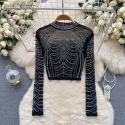 Ensemble Femme Manches Longues Sequins & Franges — Jupe Longue Tendance 2024
