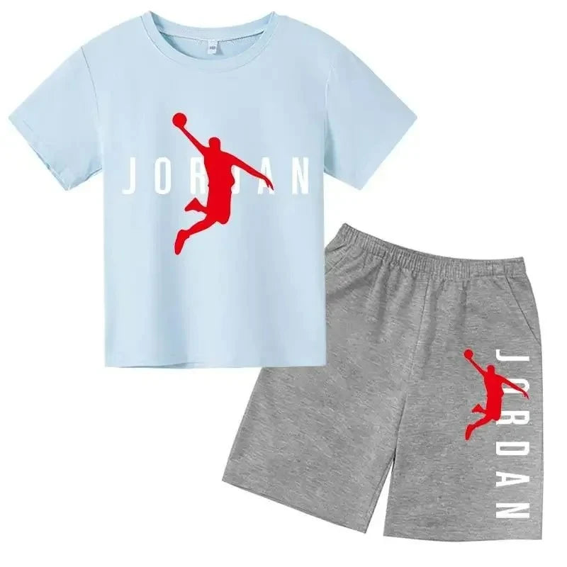 Ensemble 2 pièces enfant mixte – T-shirt & short sport imprimé lettres luxe, 3-14 ans