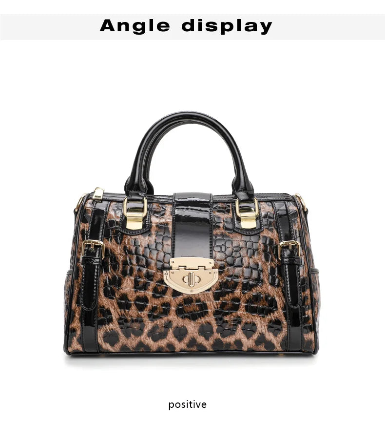 Sac Boston Femme Cuir Véritable Imprimé Léopard — Style Luxe Tendance