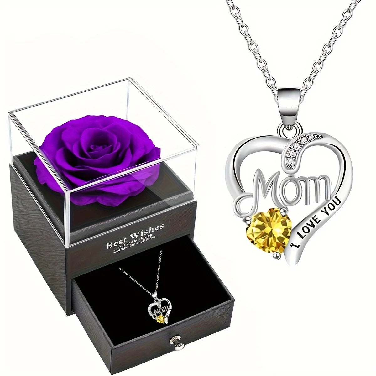 Collier Cœur "Maman Je T'Aime" avec Coffret Rose Savon – Cadeau Fête des Mères