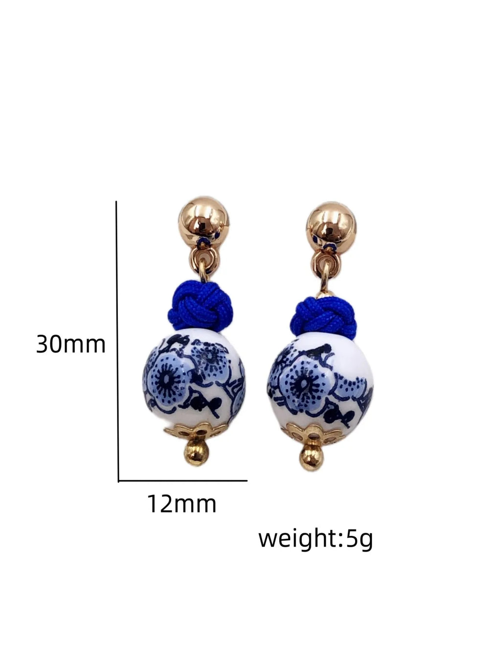 Boucles d'Oreilles Clou Céramique Style Chinois — Porcelaine Bleu & Blanc, Femme