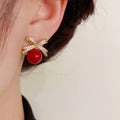 Boucles d'Oreilles Clou Perle & Strass Nœud — Luxe Léger, Cadeau Mariage & Anniversaire