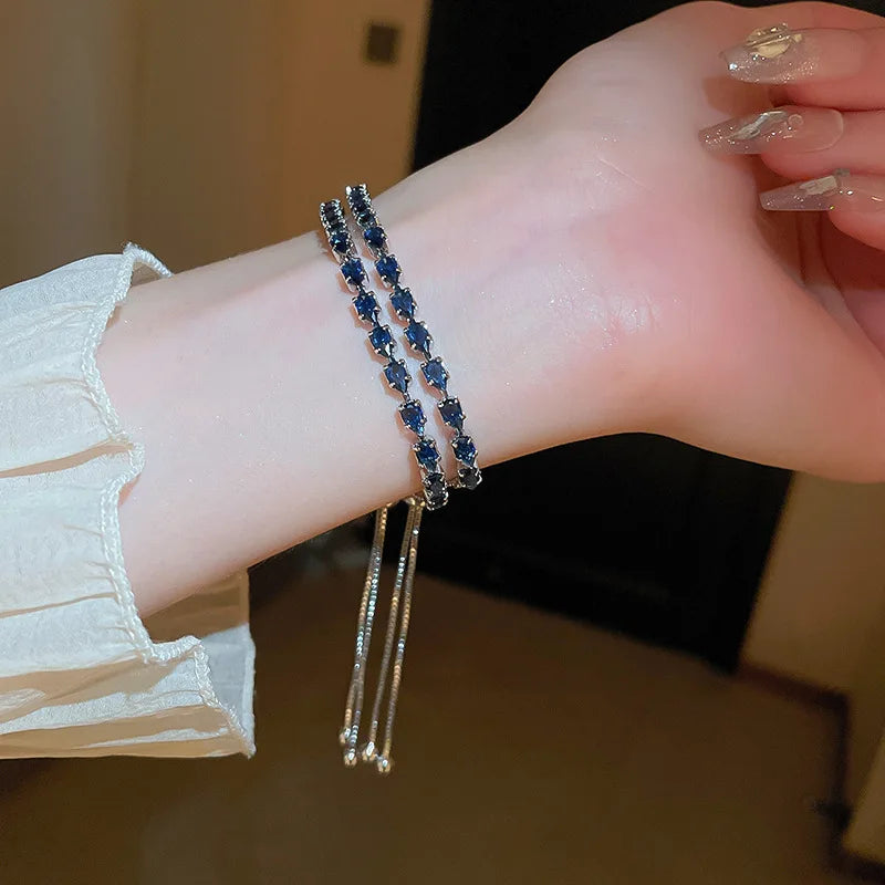 Bracelet Femme Strass Carré Ajustable — Rhinéstone, Luxe Mariage & Soirée