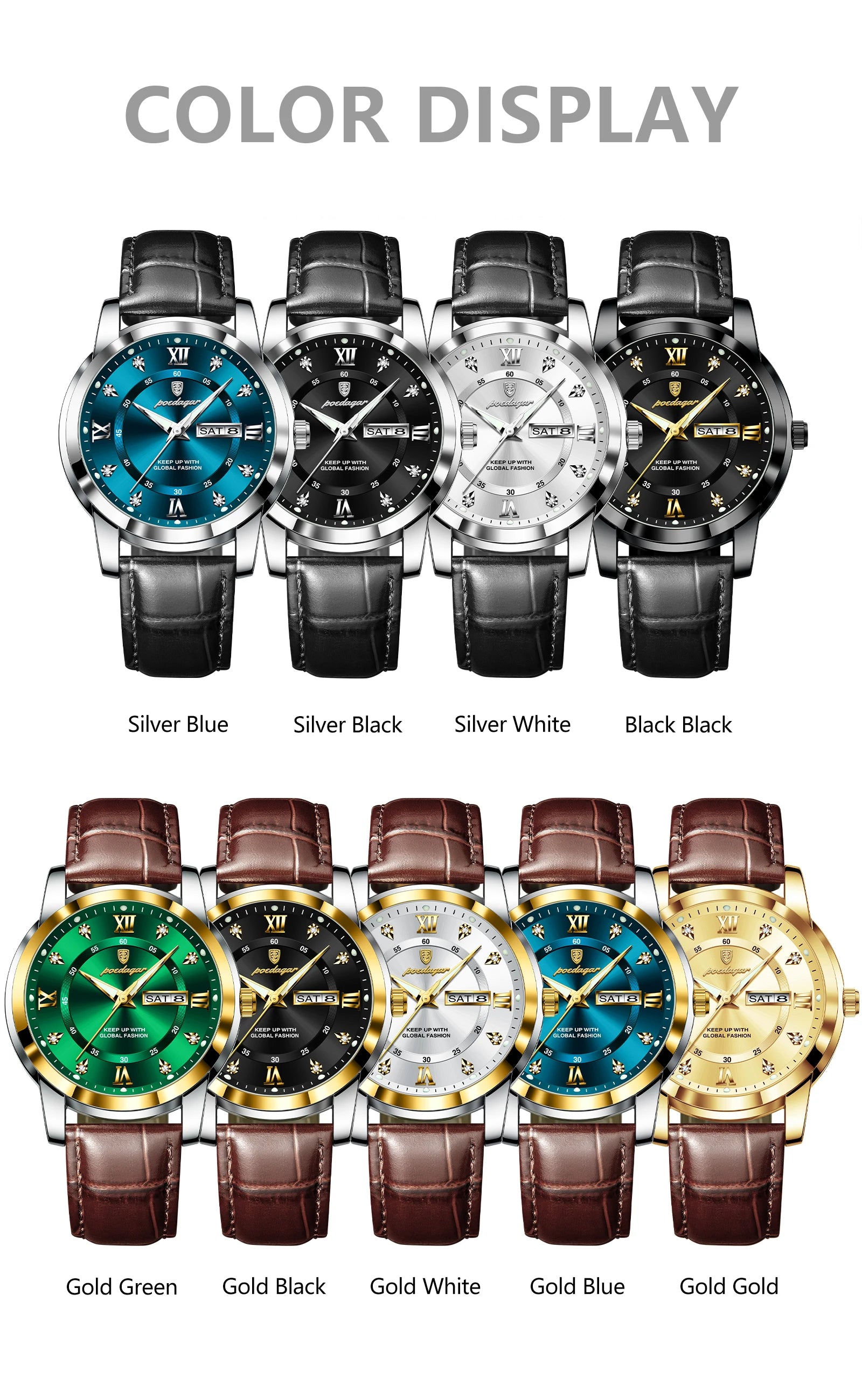POEDAGAR Montre Homme Cuir Luxe — Quartz Élégant, Bracelet Cuir, Top Qualité