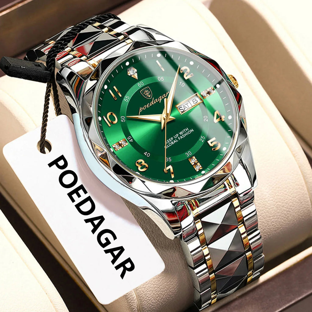 Montre Homme POEDAGAR Business — Acier Inoxydable, Lumineux, Date, Semaine, Quartz
