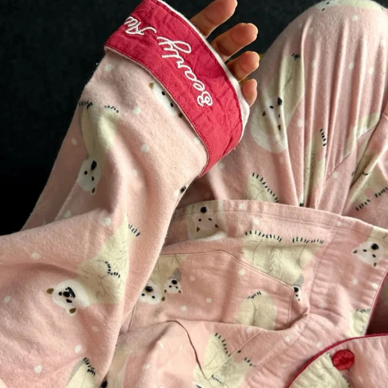 Ensemble Pyjama Femme Coton — Imprimé Cartoon Mignon, 2 Pièces, Manches Longues, Automne