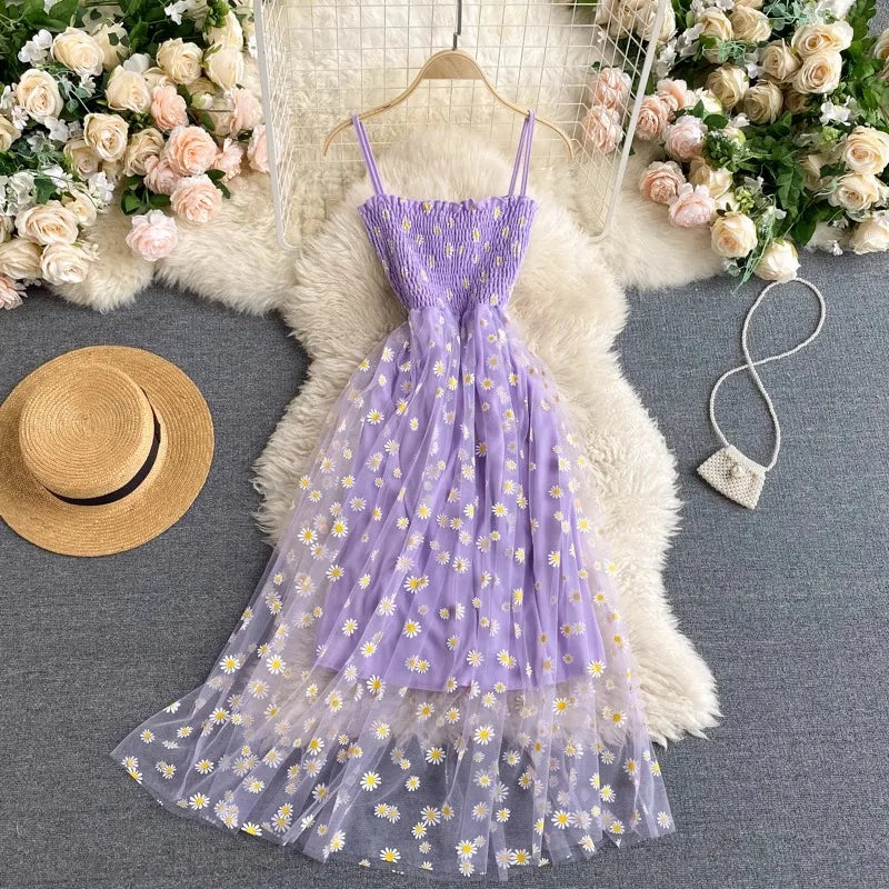 Robe Femme Été 2026 — Mesh Fleurie Style Coréen Plage & Soirée