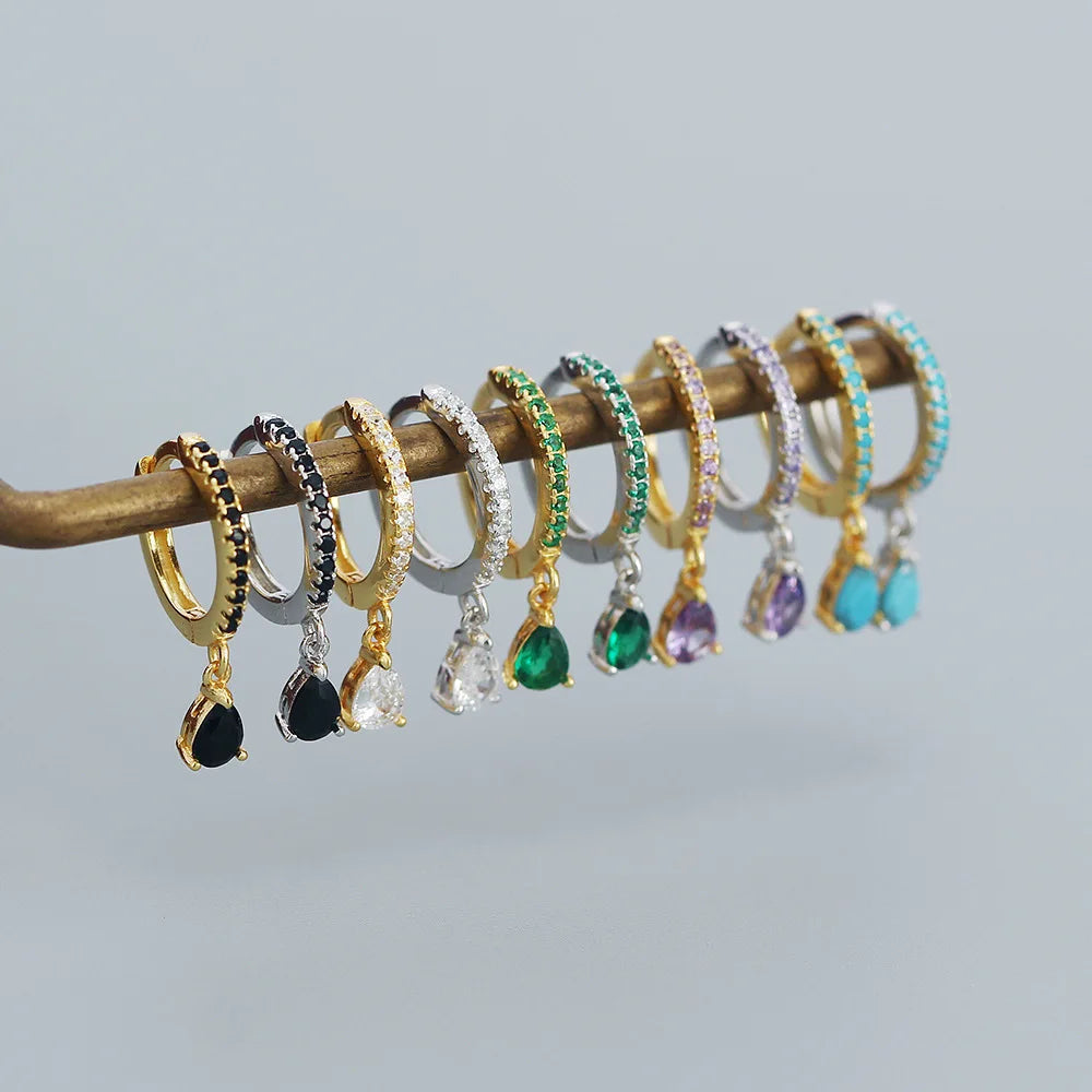 Boucles d'Oreilles Créoles Femme Zircon Multicolore Goutte — Acier Inoxydable, Set 2022