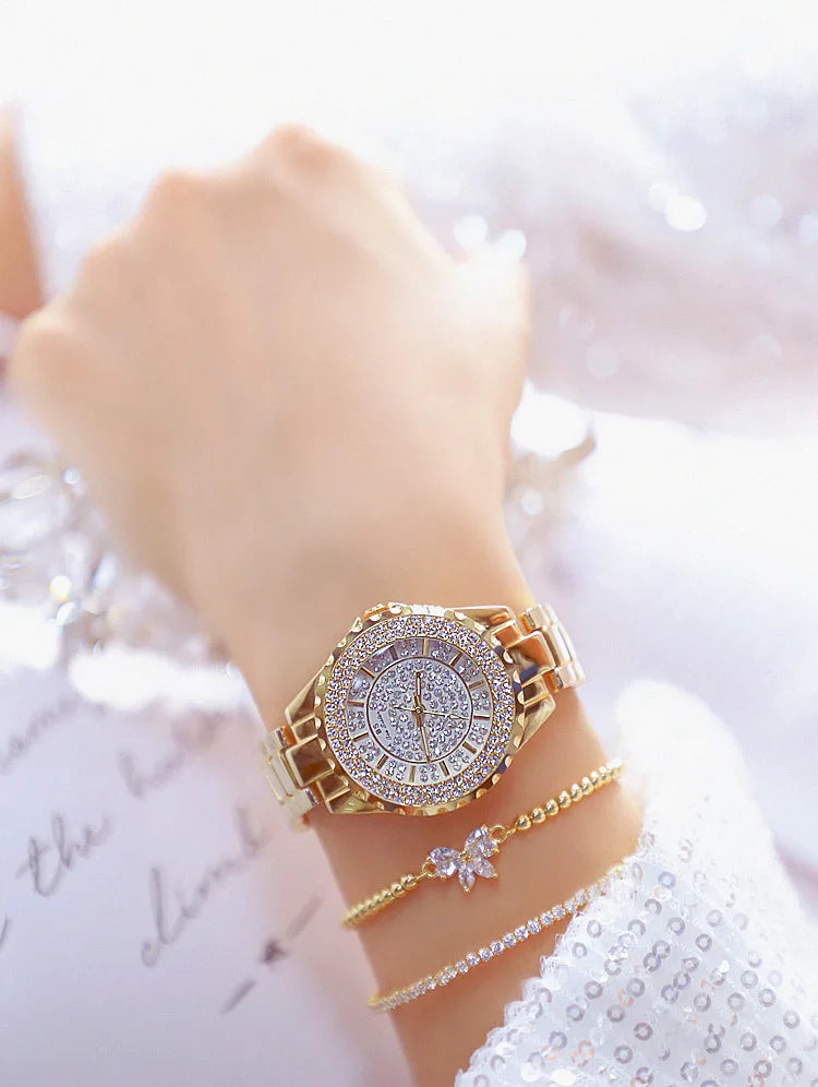 Montre Femme Or Bracelet Luxe Quartz 2025 — Acier Complet, Élégante, Top Marque