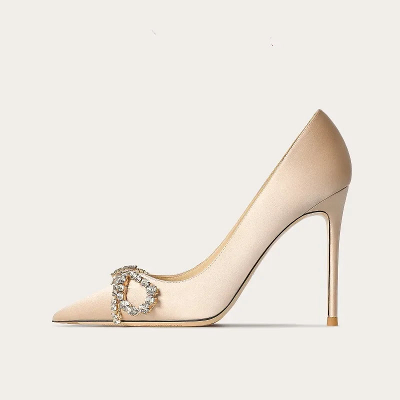 Escarpins Soie Strass Noeud Papillon Talon Fin — Bout Pointu, Banquet, Robe Femme