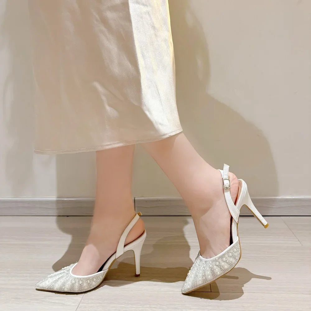 Escarpins Cristal Boucle Femme — Bout Pointu, Talon Fin, Mules Banquet Soirée