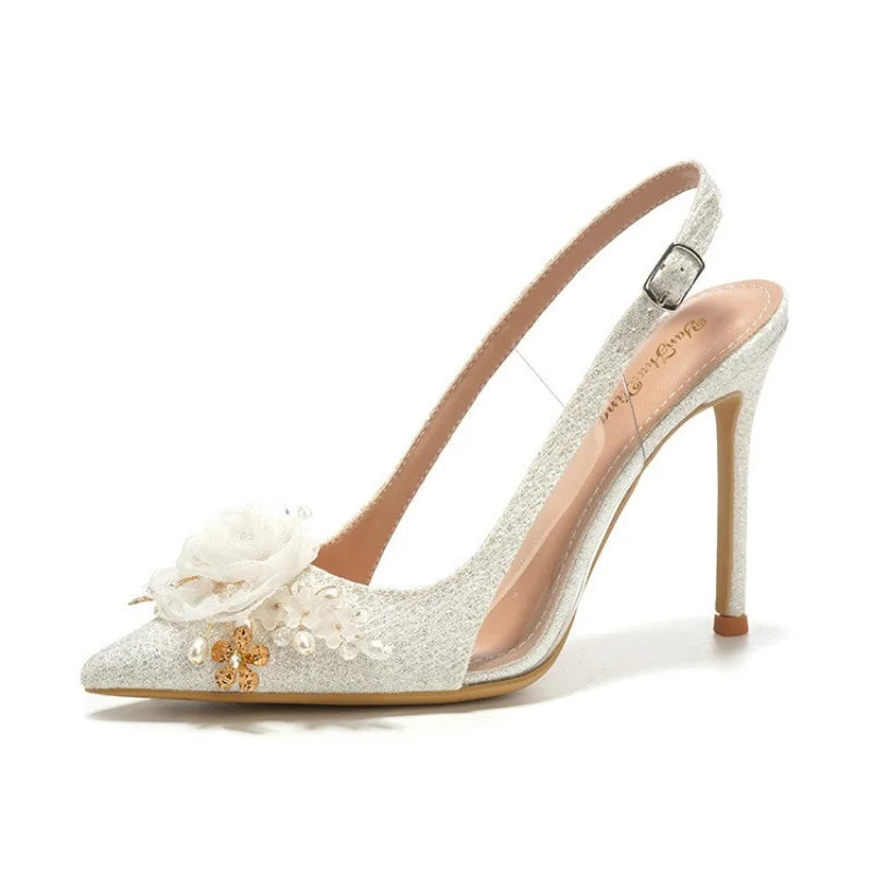 Chaussures Mariage Blanches Bout Pointu Fleurs — Talon Haut, Sandales Été Fashion 2026