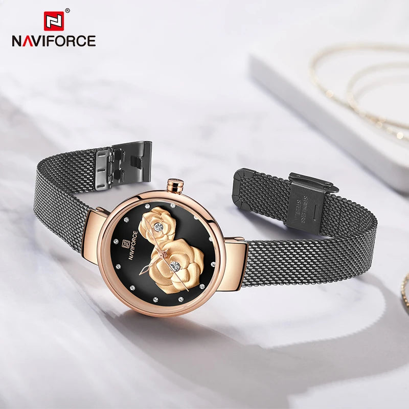 Montre Femme NAVIFORCE Rose 3D Luxe — Créative, Étanche, Business, Relogio Feminino