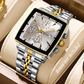 Montre Homme Luxe Carrée Quartz — Acier Inoxydable, Calendrier, Business (Sans Boîte)