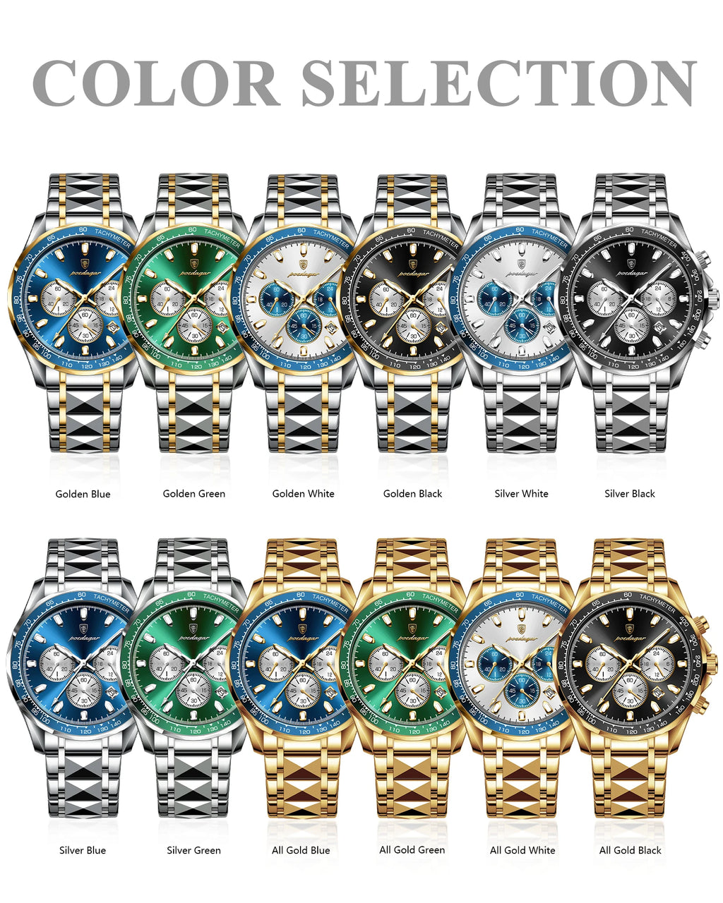 POEDAGAR Montre Homme Sport Luxe Chronographe — Acier Inoxydable, Étanche, Lumineuse