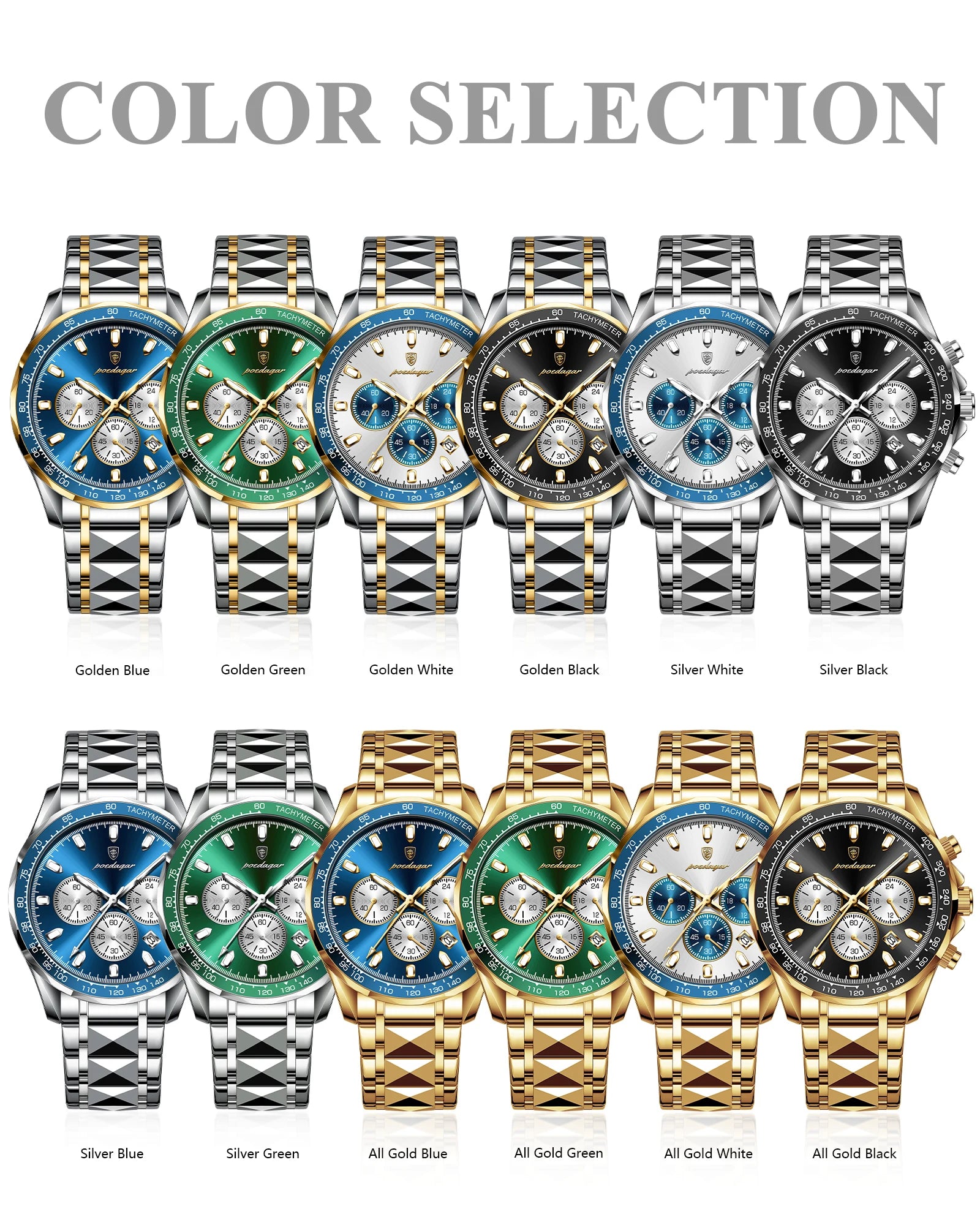 POEDAGAR Montre Homme Sport Luxe Chronographe — Acier Inoxydable, Étanche, Lumineuse