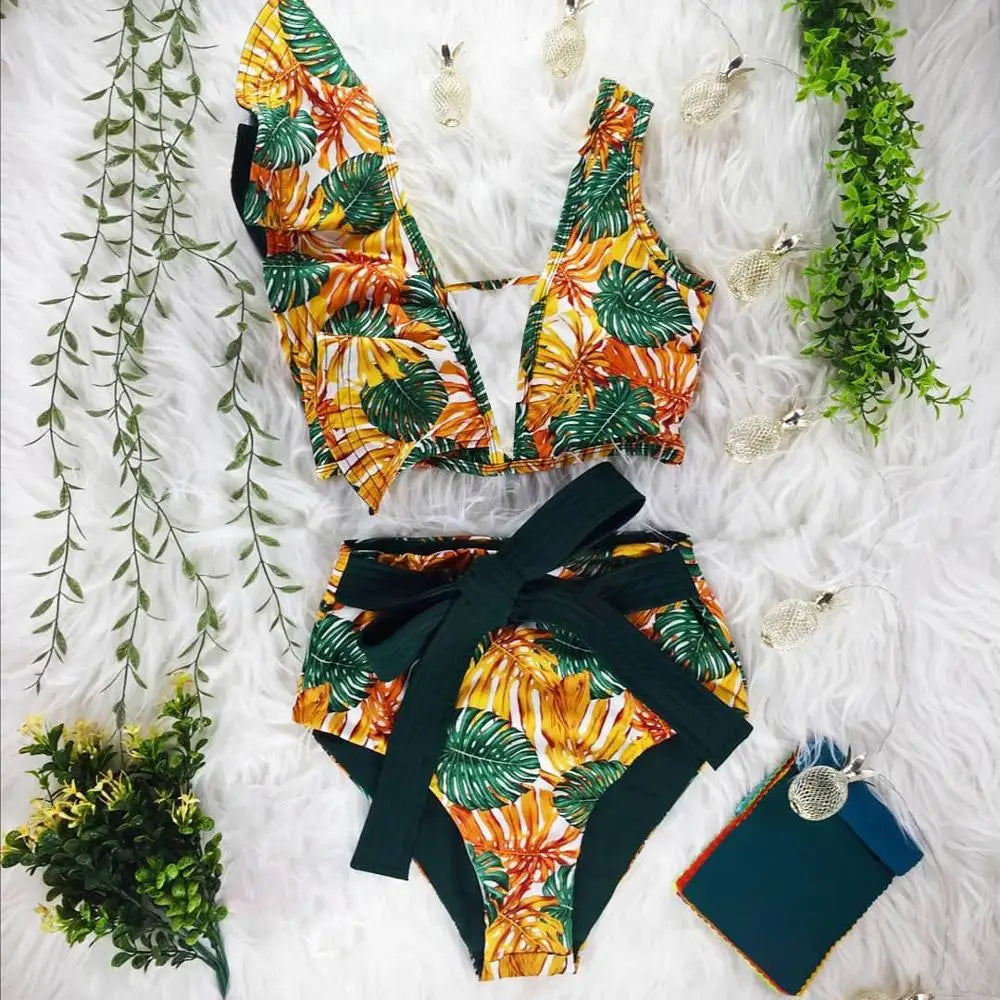 Bikini Taille Haute Bandage Floral 2026 — Volanté, Push Up, Bretelles Brésilien