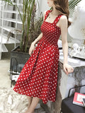 Robe Longue Vintage Pois Bretelles 5XL — Volantée, Soyeuse, Sexy Plage Été