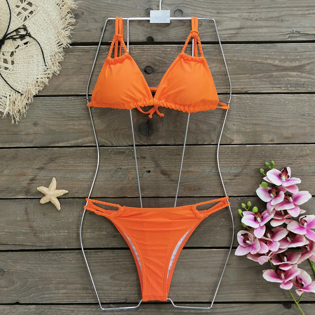 Bikini Brésilien Femme Taille Basse Imprimé — Push-Up, Maillot de Bain Sexy