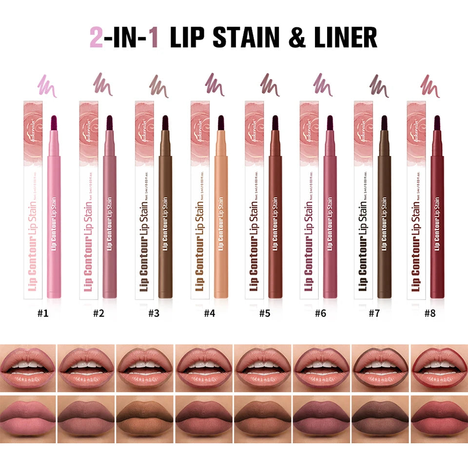 Crayon Contour Lèvres 2en1 Longue Tenue Anti-Bavure — Double Face Ultra Pigmenté