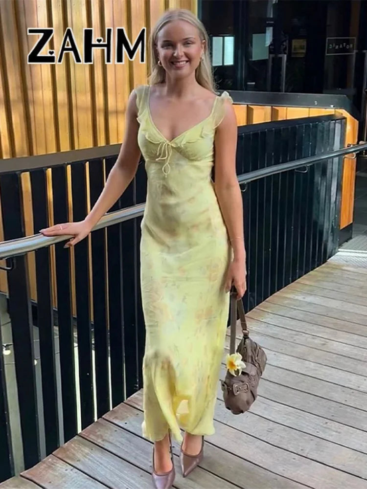 Robe Femme Bretelles Fleurs Imprimées Dos Nu — Slim, Sans Manches, Plage Été 2025