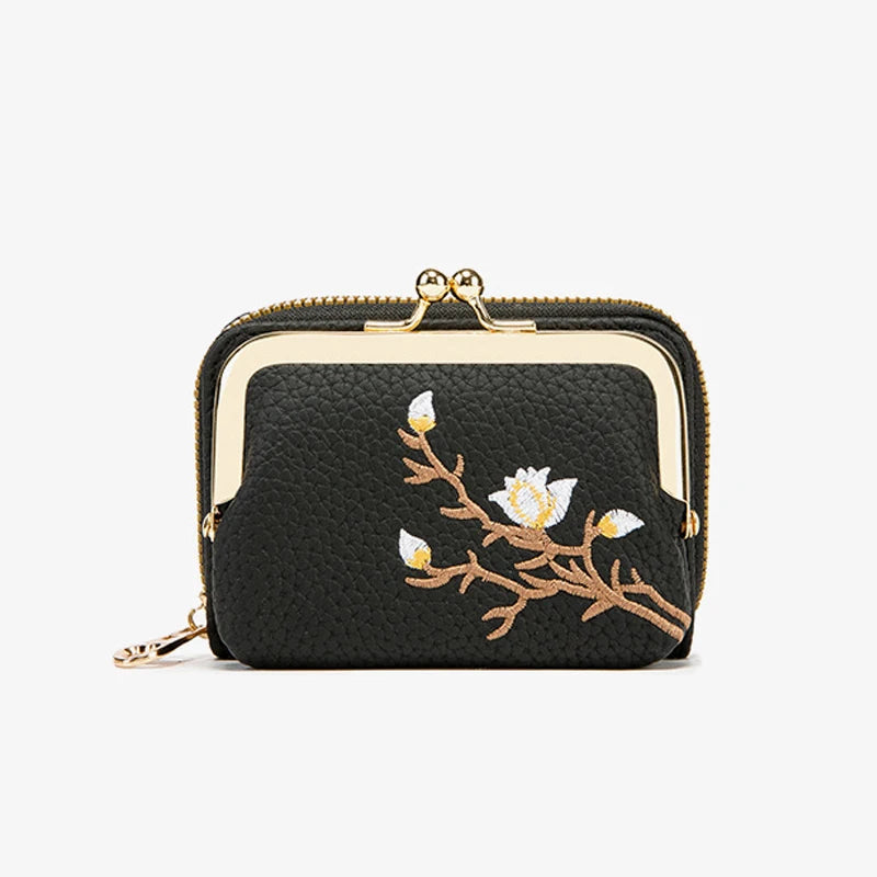 Portefeuille Court Femme Cuir PU Floral — Grande Capacité, Porte-Monnaie & Cartes