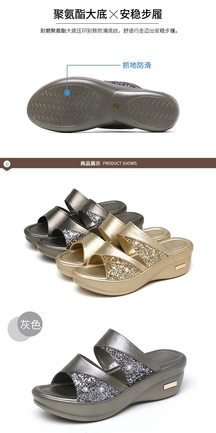 Sandales Femme Or Bout Ouvert — Plateforme Compensée, Talon Haut, Robe Été