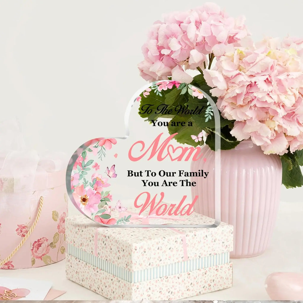 Plaque Décorative Cœur "Love Mom" – Cadeau Fête des Mères & Anniversaire