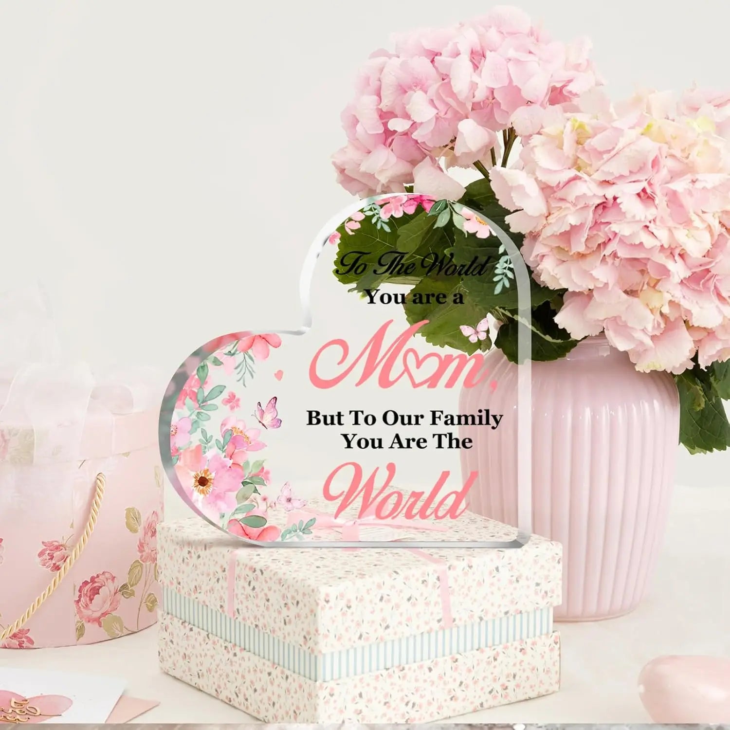 Plaque Décorative Cœur "Love Mom" – Cadeau Fête des Mères & Anniversaire
