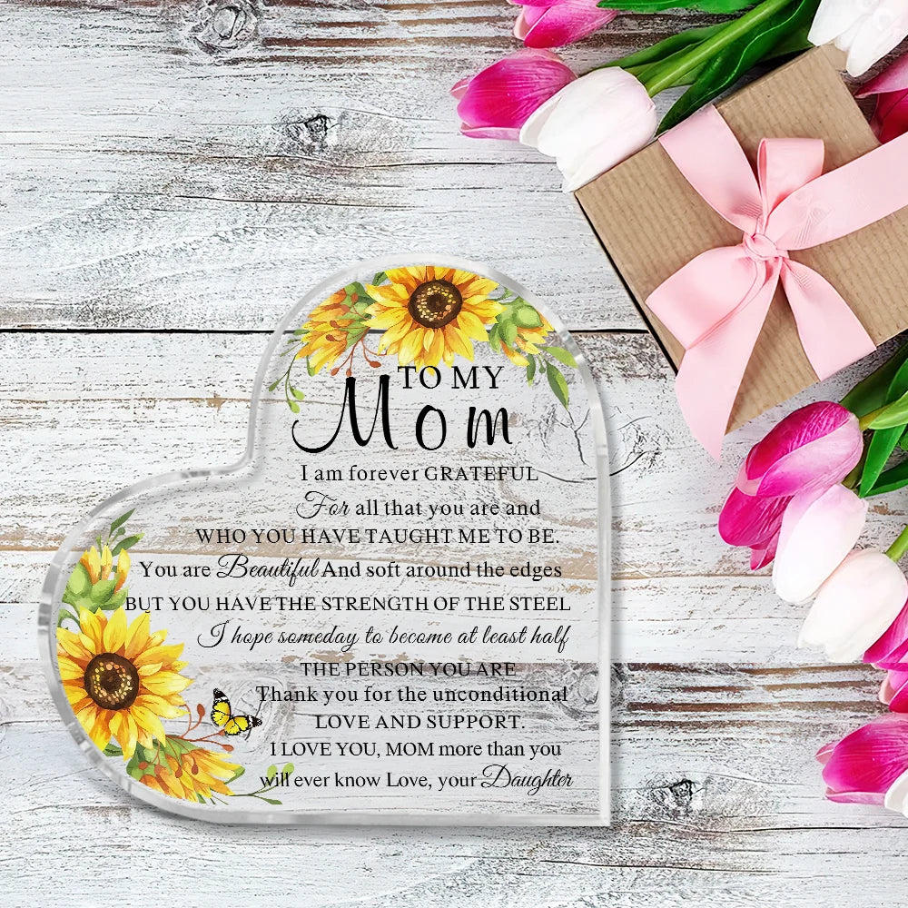 Cadeau Fête des Mères Cœur Acrylique – Cadeau Maman, Belle-Mère, Fille & Fils