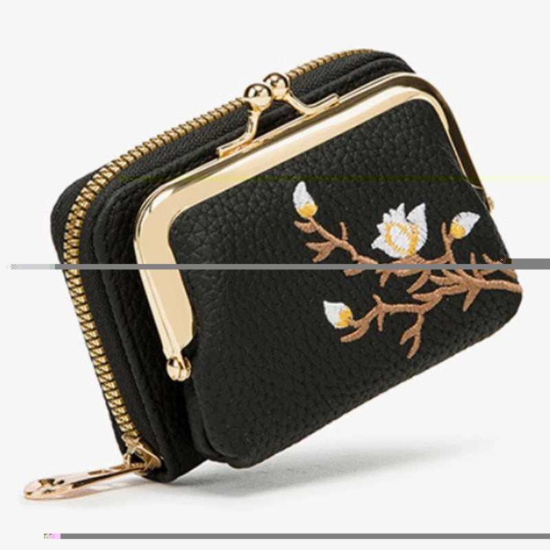 Portefeuille Court Femme Cuir PU Floral — Grande Capacité, Porte-Monnaie & Cartes