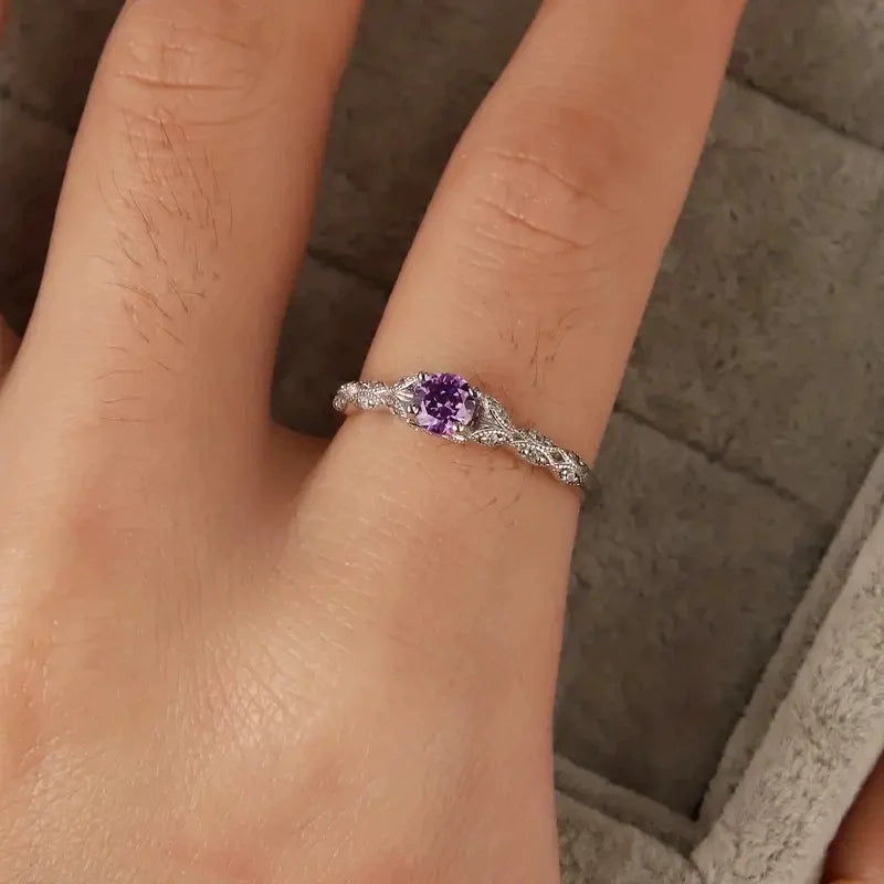 Bague Femme Amethyste Zircon Luxe Léger — Pierre Précieuse, Style Europe & Amérique