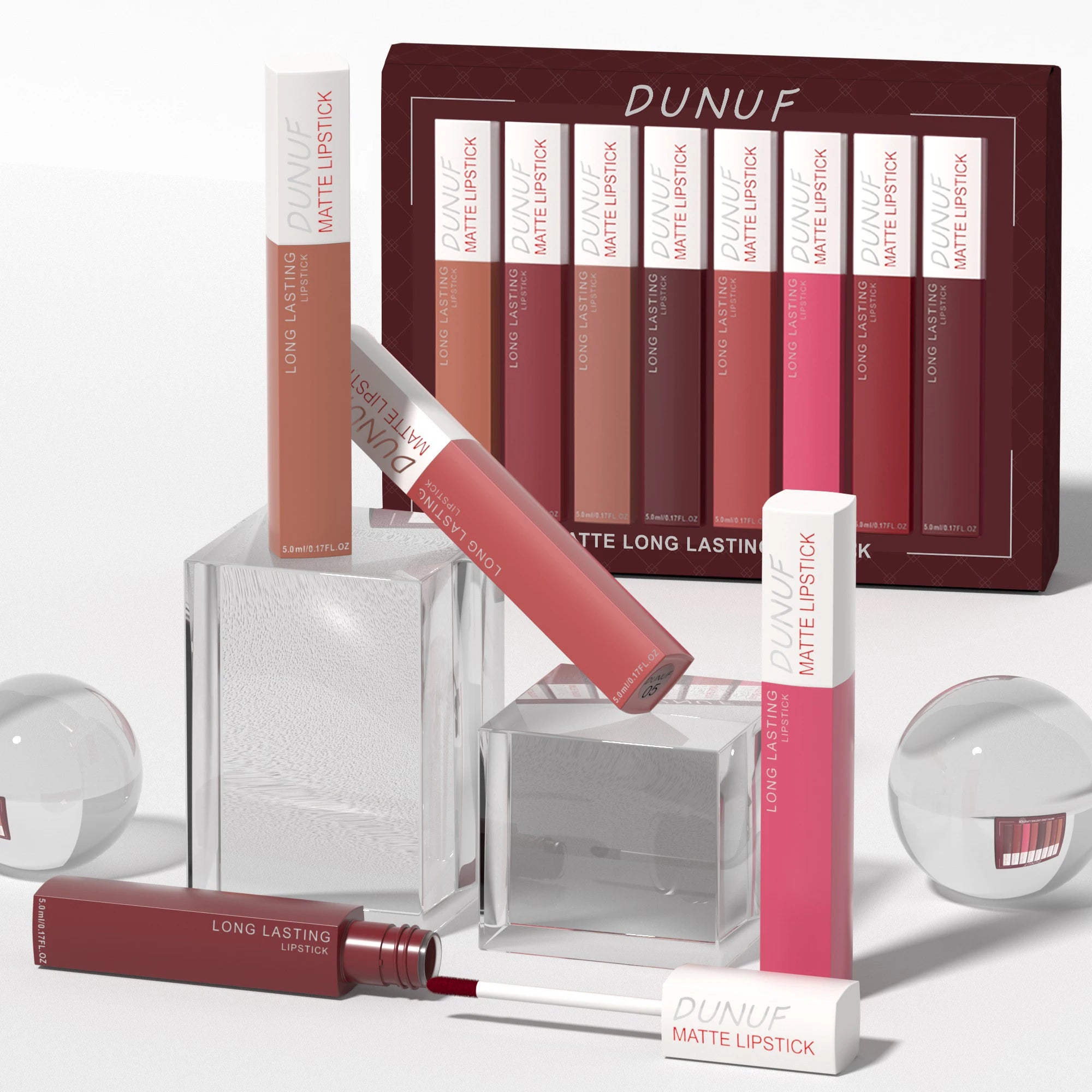 Set 8 Gloss Lèvres Mat Waterproof Longue Tenue — Nude, Rouge, Y2K