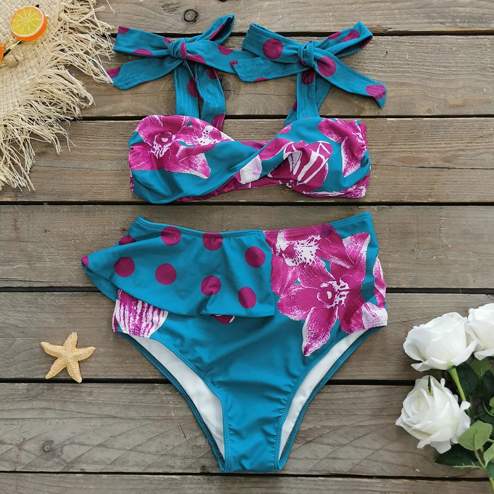 Bikini Taille Haute Bandage Floral 2026 — Volanté, Push Up, Bretelles Brésilien