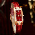 Montre Femme Carrée Quartz — Bracelet Cuir Vert, Cadran Simple, Luxe Fashion