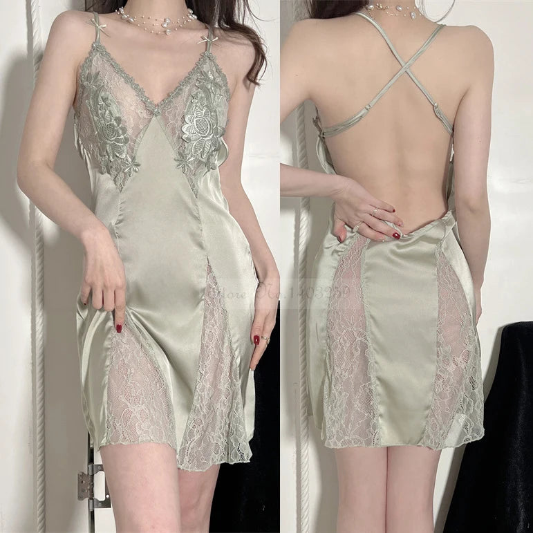 Robe de Chambre Femme Broderie Sexy — Dentelle Satin, Kimono Mariage Été