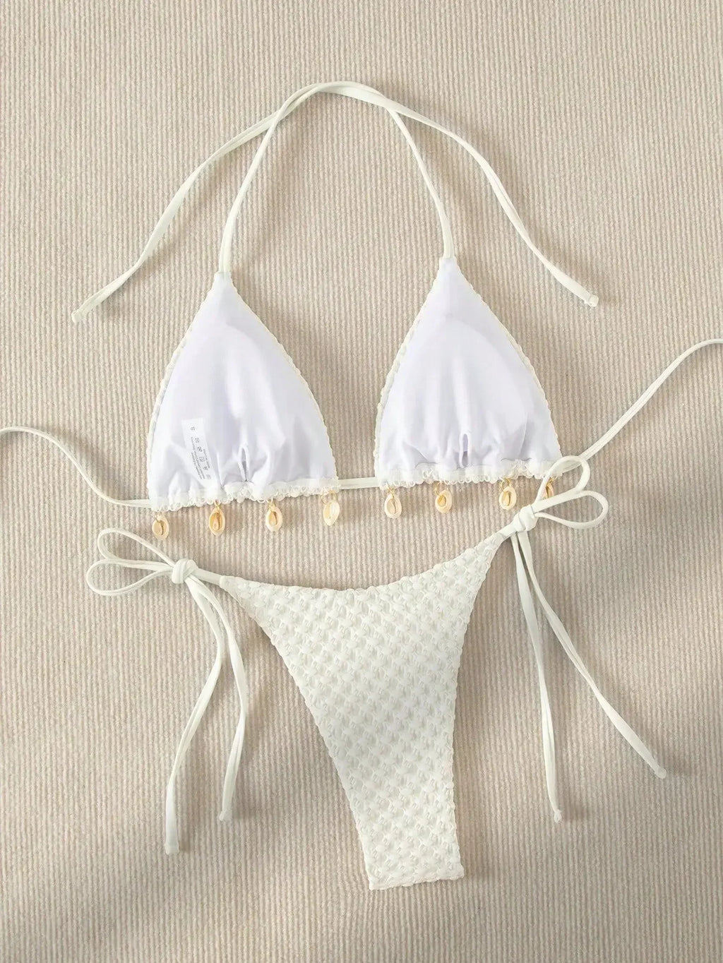 Bikini Coquillage Blanc Push Up 2025 — Halter Micro, Tanga, Maillot de Bain Sexy